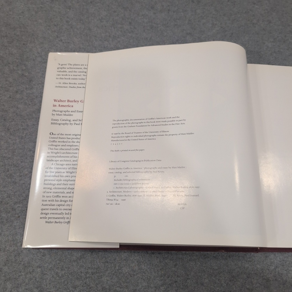 Walter Burley Griffin in America HC 1996 Mati Maldre Paul Kruty Architecture - Picture 4 of 5